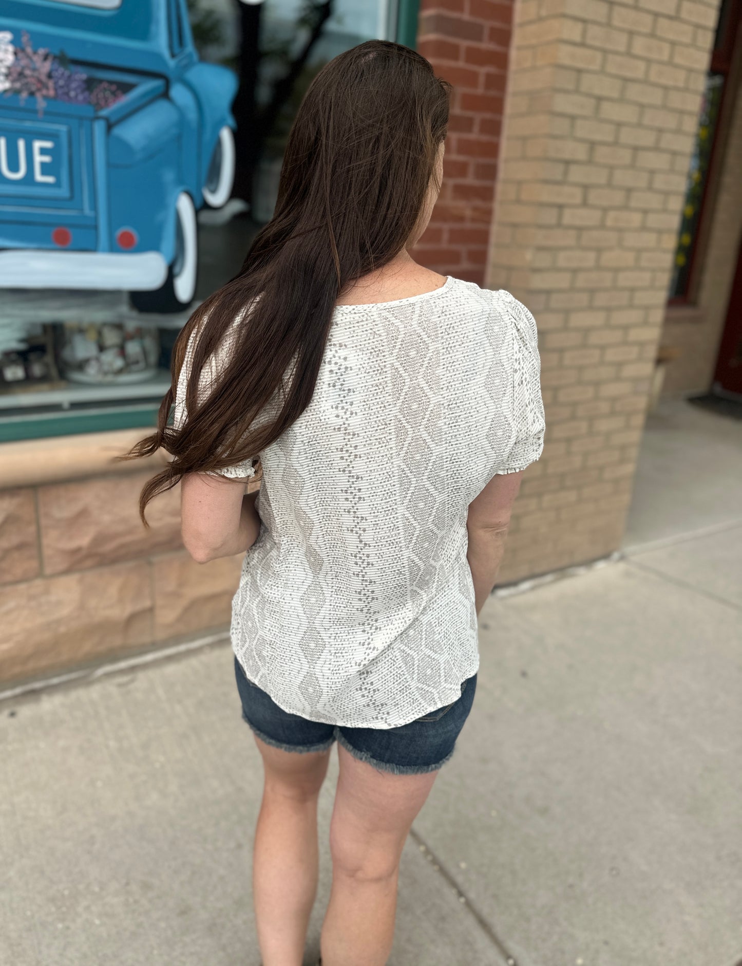 Cream Jacquard Print Top