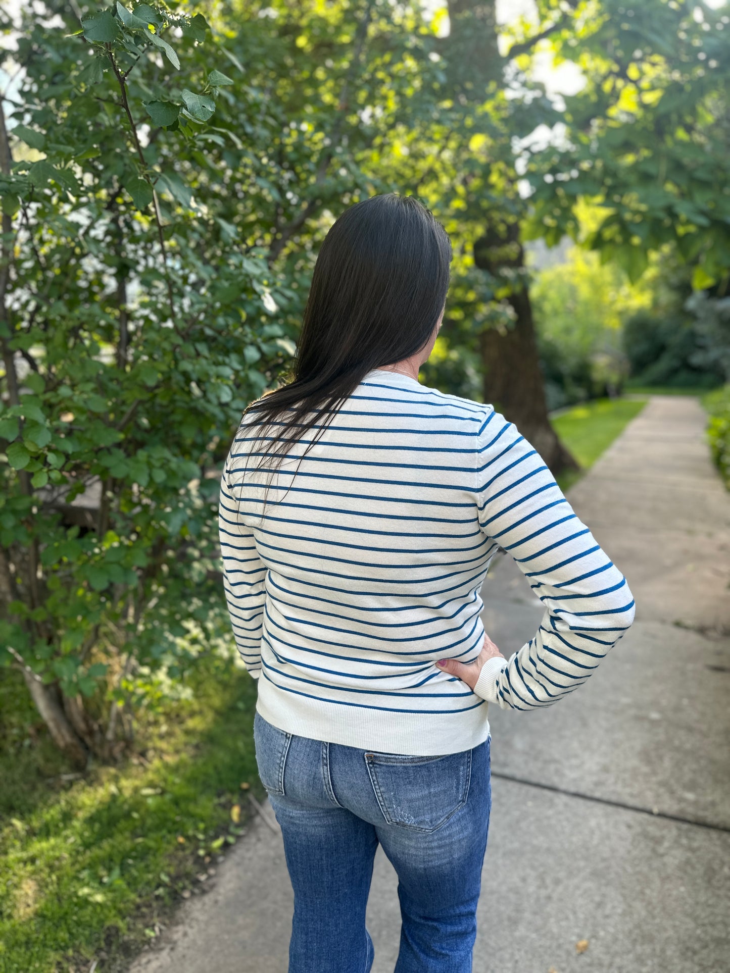 White & Blue Striped Long Sleeve