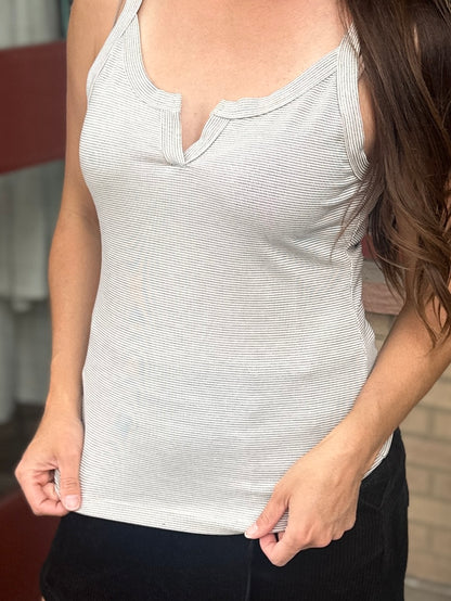 Textured Knit Split V-Neck Tank