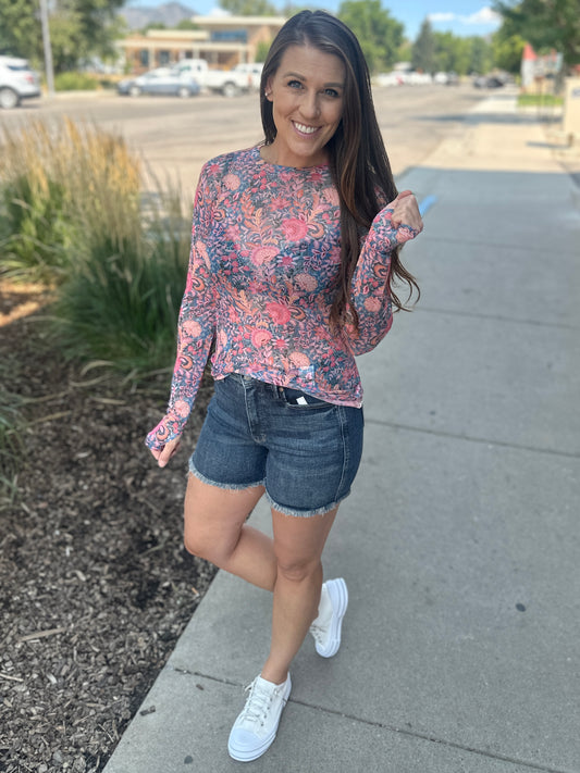 Pink Floral Mesh Top