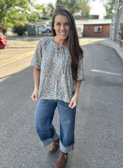 Flower Print Pintuck Blouse
