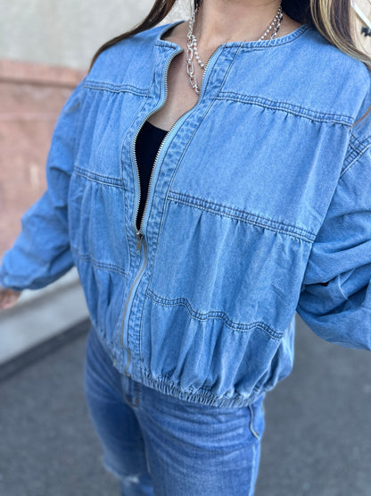 Pleated Denim Jacket