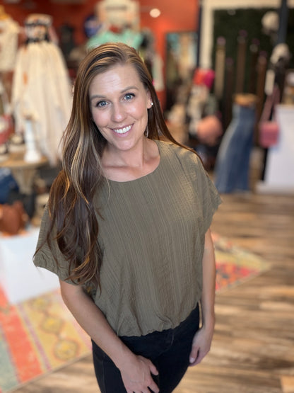 Olive Textured Ballon Blouse