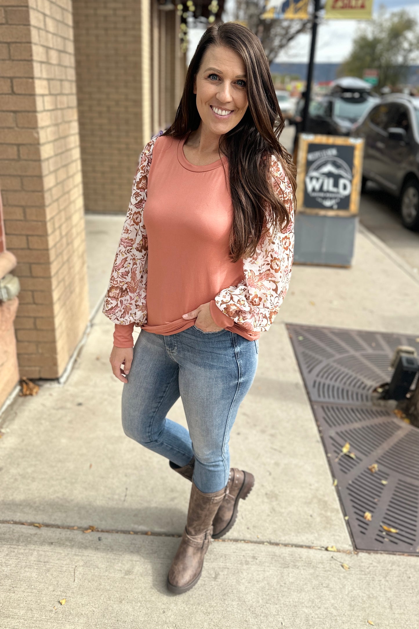 Sheer Floral Copper Long Sleeve