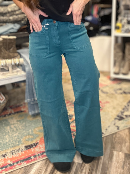 Mid Rise Teal Wide Leg Jeans