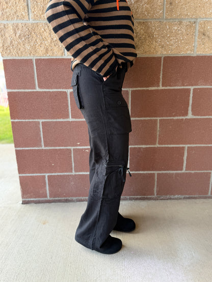 Black Linen Cargo Pants