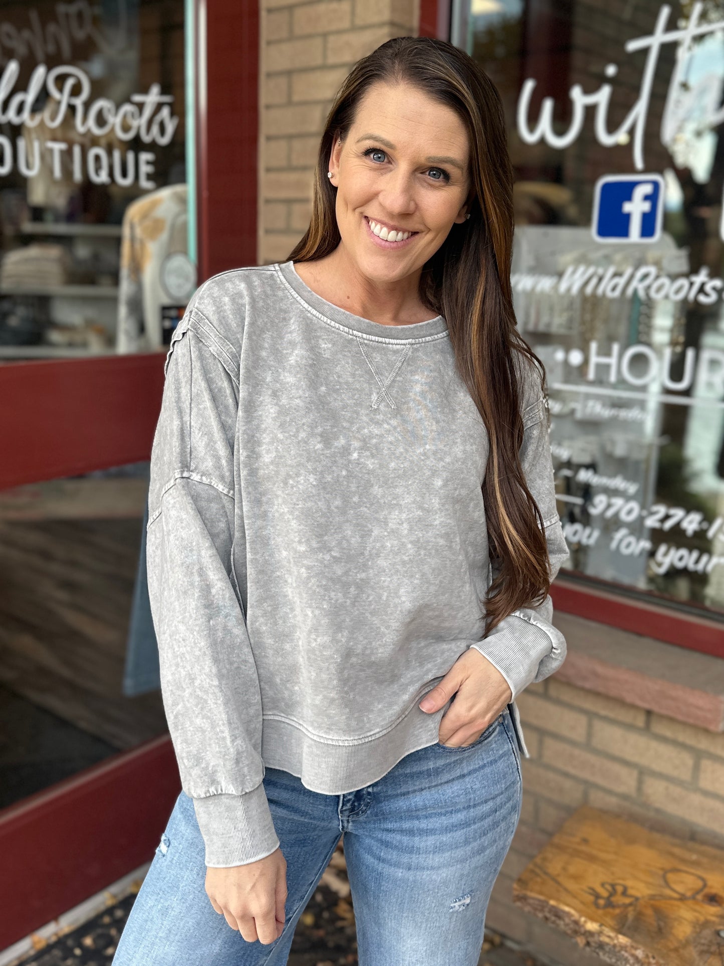 Grey Mineral Wash Long Sleeve