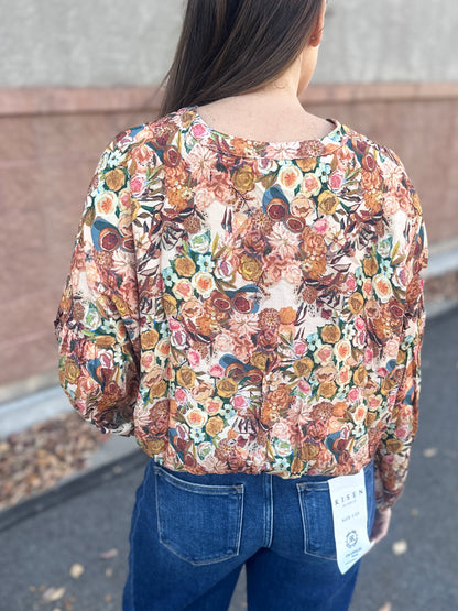 Floral Cropped Button Long Sleeve