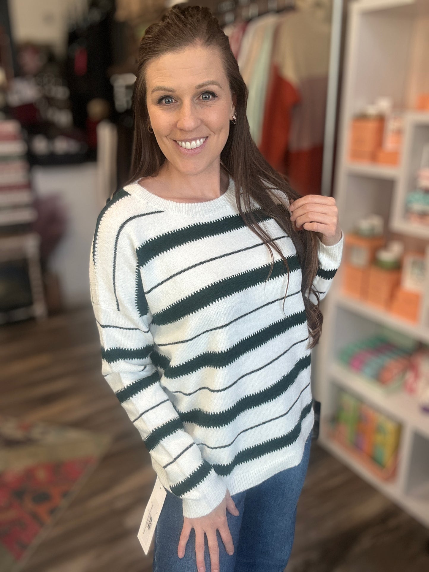 Forest Green Striped Sweater