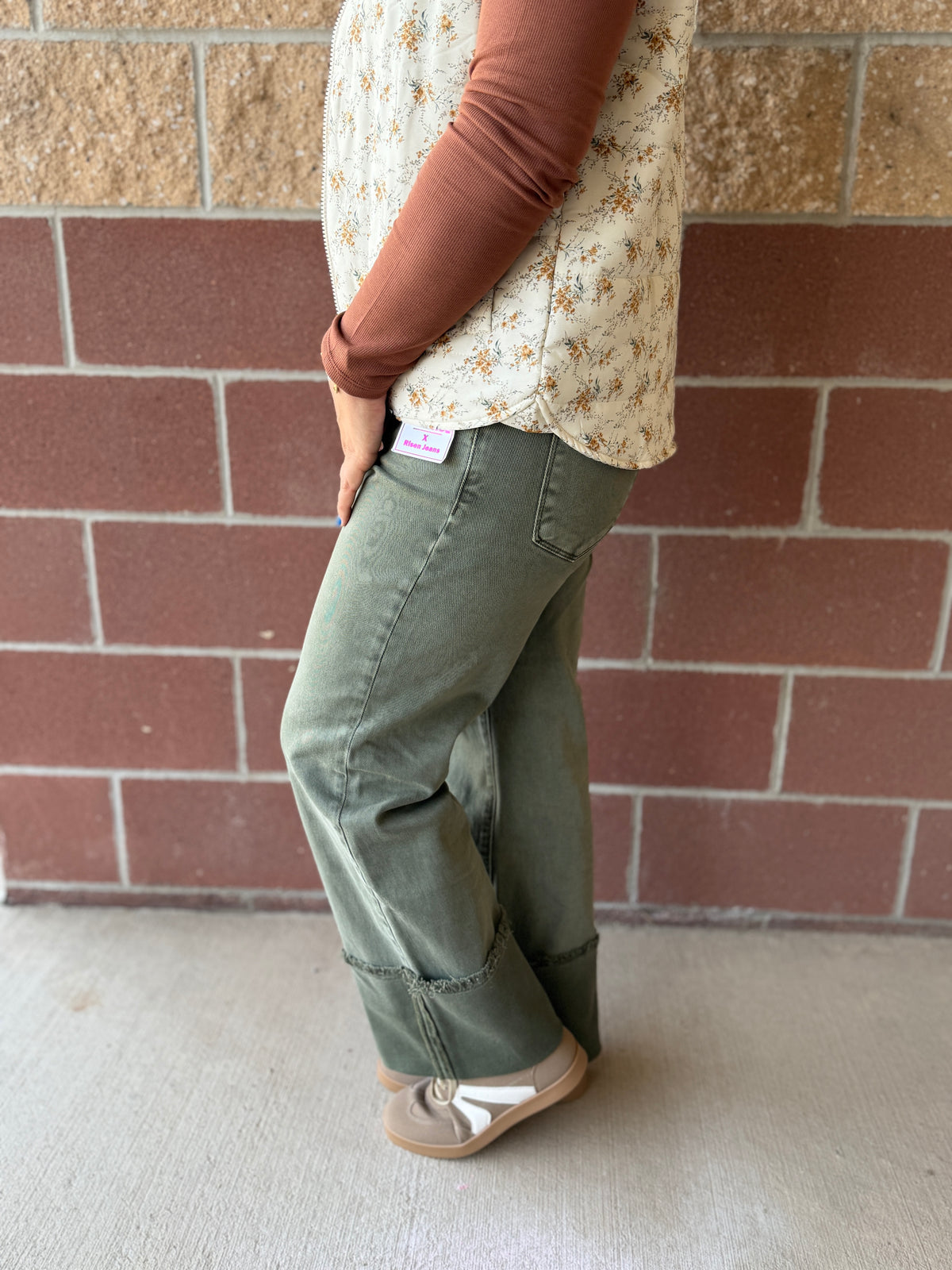 Burnt Olive Wide Leg Cuffed Pants