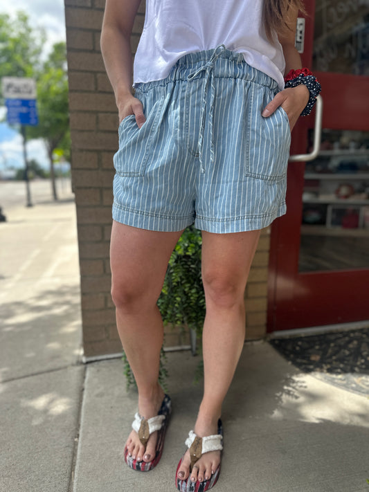 Chambray Tie Waist Shorts
