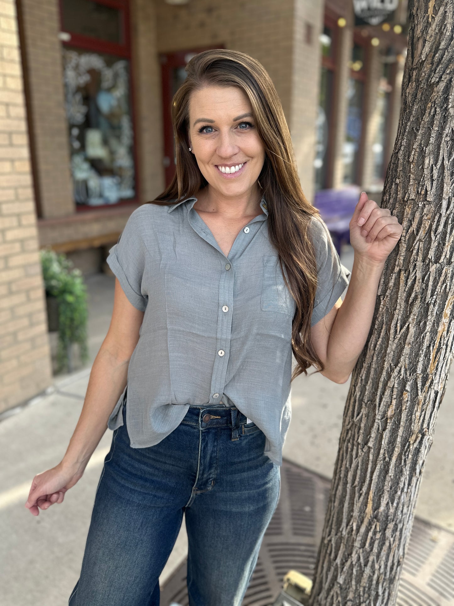 Sheer Raw Edge Button Up