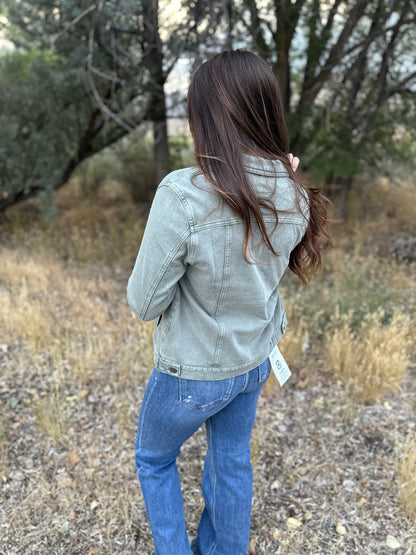 Olive Washed Button Up Jacket
