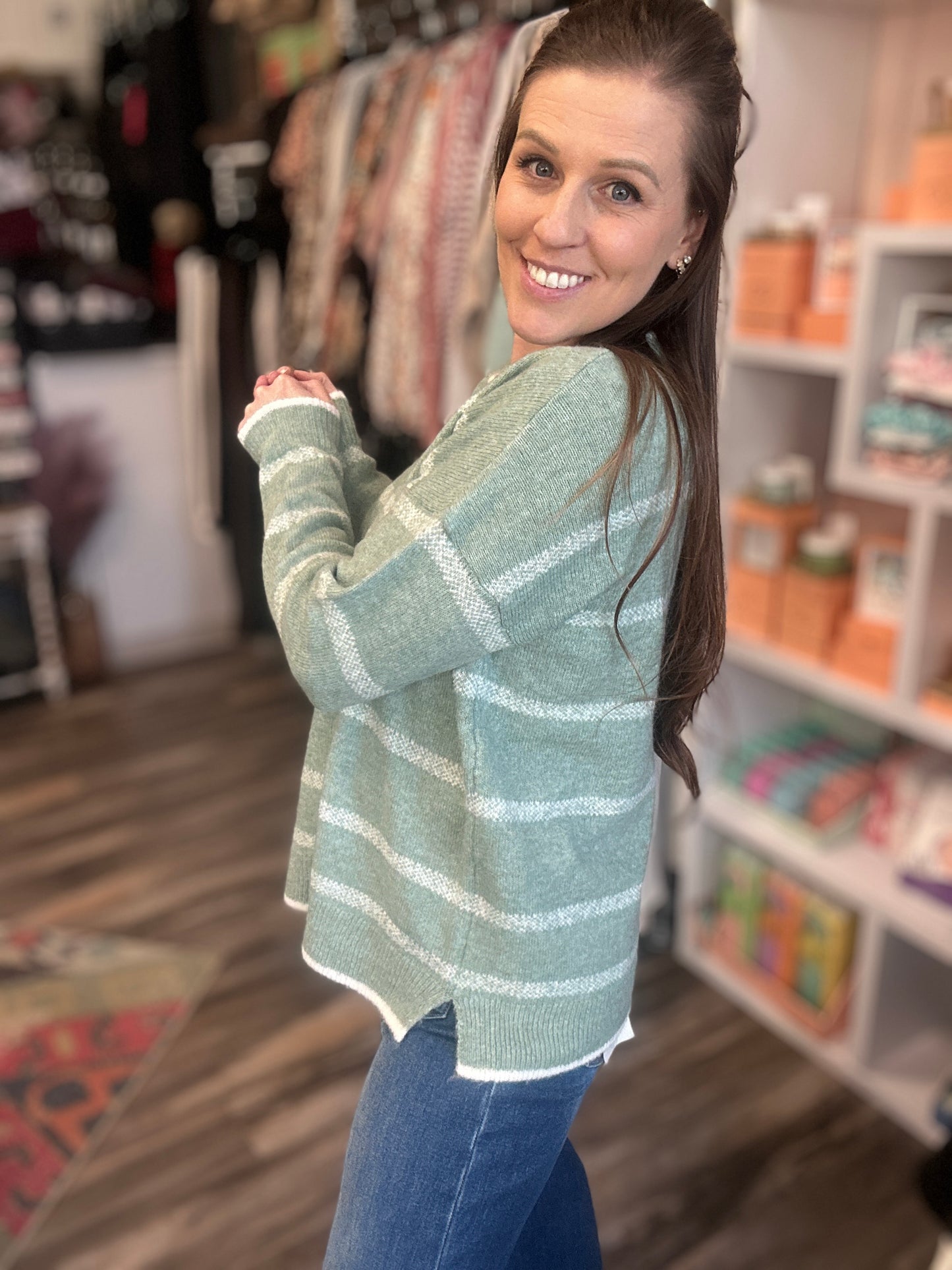 Sage Striped Sweater