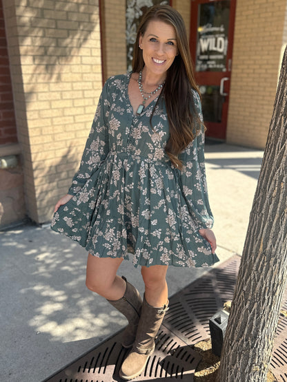 Floral Ruffle Mini Dress Long Sleeve