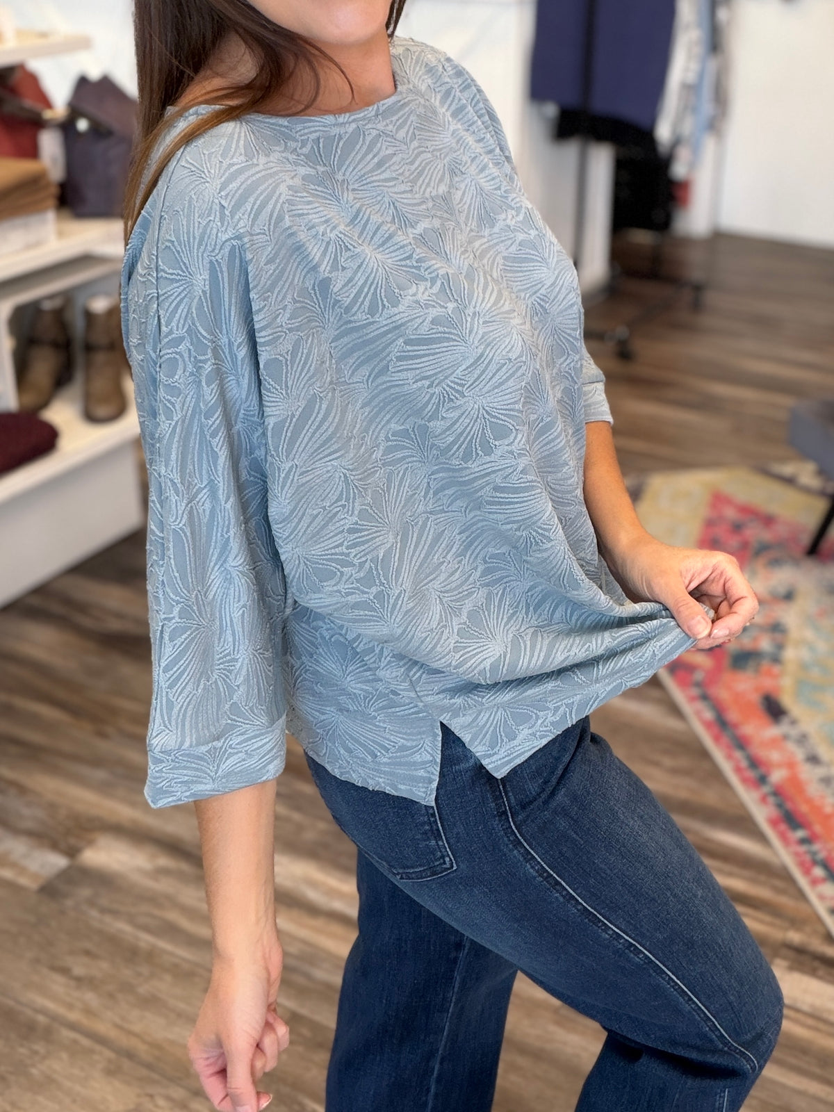Jacquard Knit Dolman 3/4 Sleeve