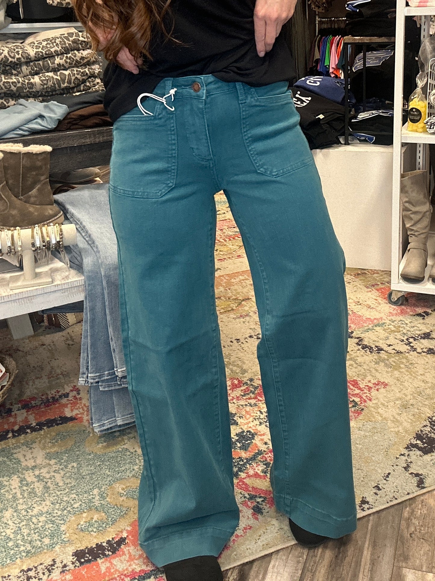 Mid Rise Teal Wide Leg Jeans