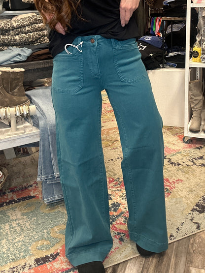 Mid Rise Teal Wide Leg Jeans