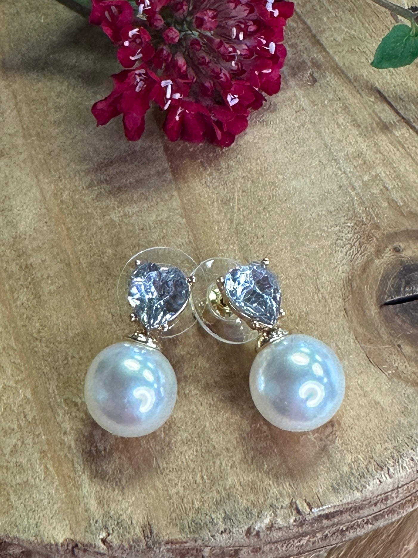 Heart Crystal with Pearl Earrings