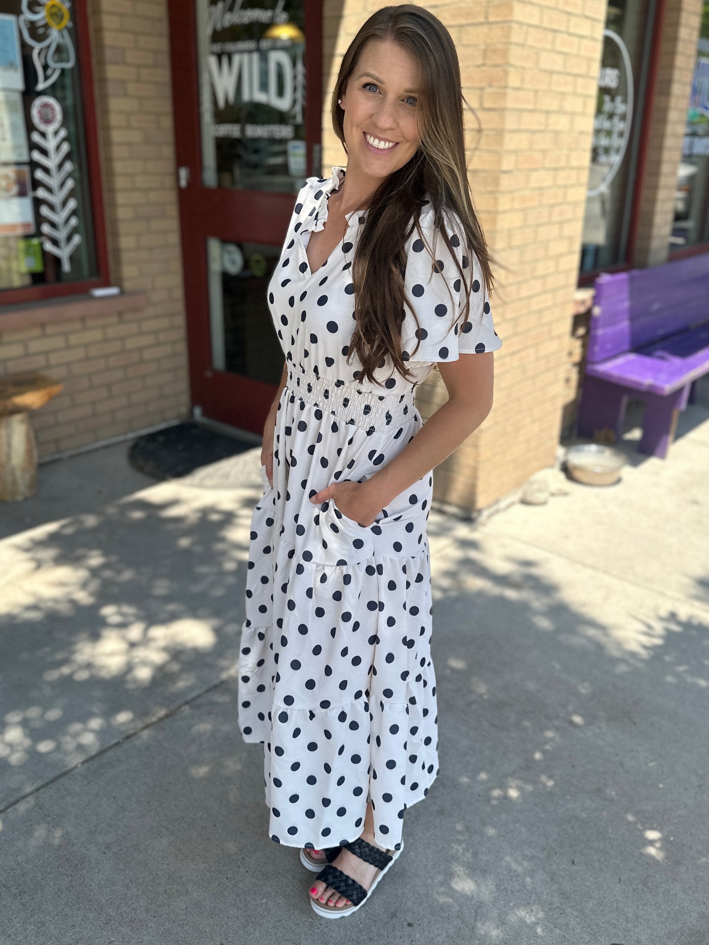 Polkadot Smocked Waist Tiered Maxi Dress