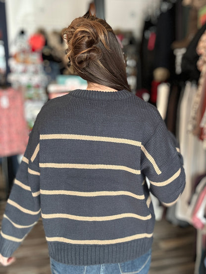 Navy/Taupe Stripe Knit Sweater