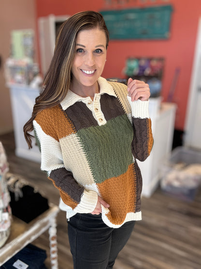 Button Colorblock Sweater