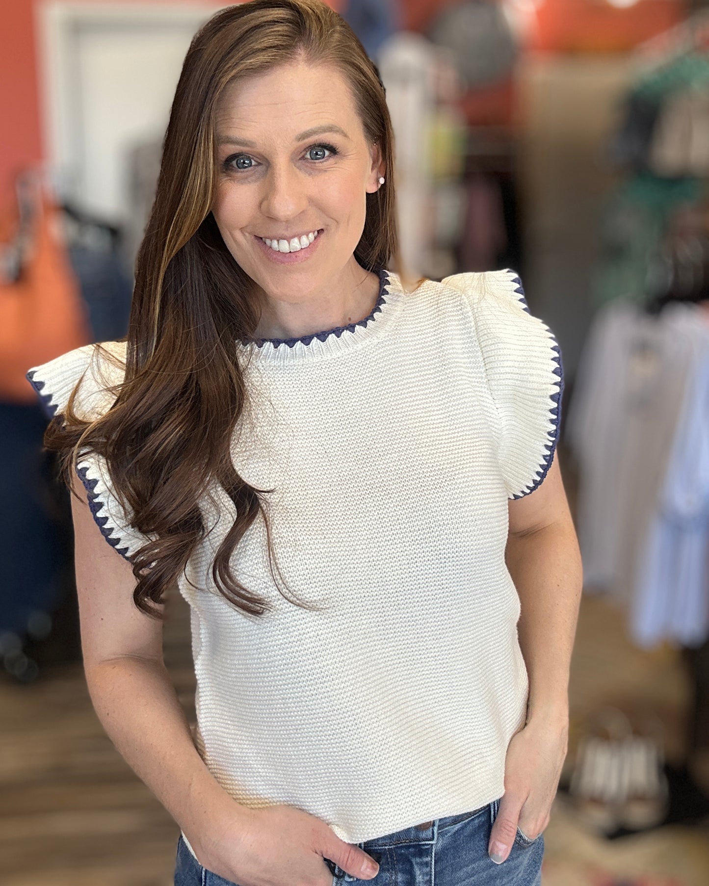 Mini Waffle Textured Ruffle Cap Sleeve