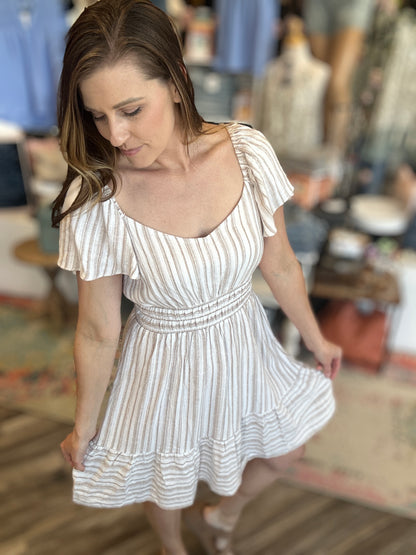 Flutter Sleeve Stripe Linen Dress