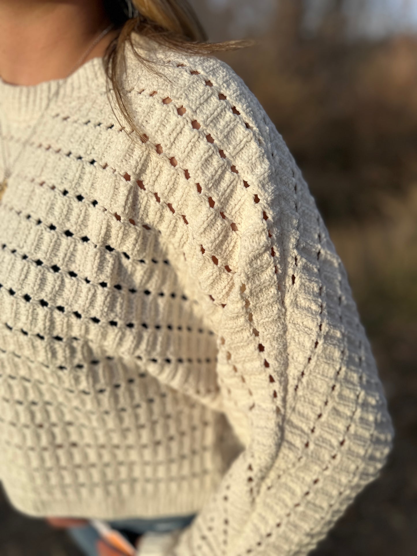 Cream Cropped Pointelle Sweater