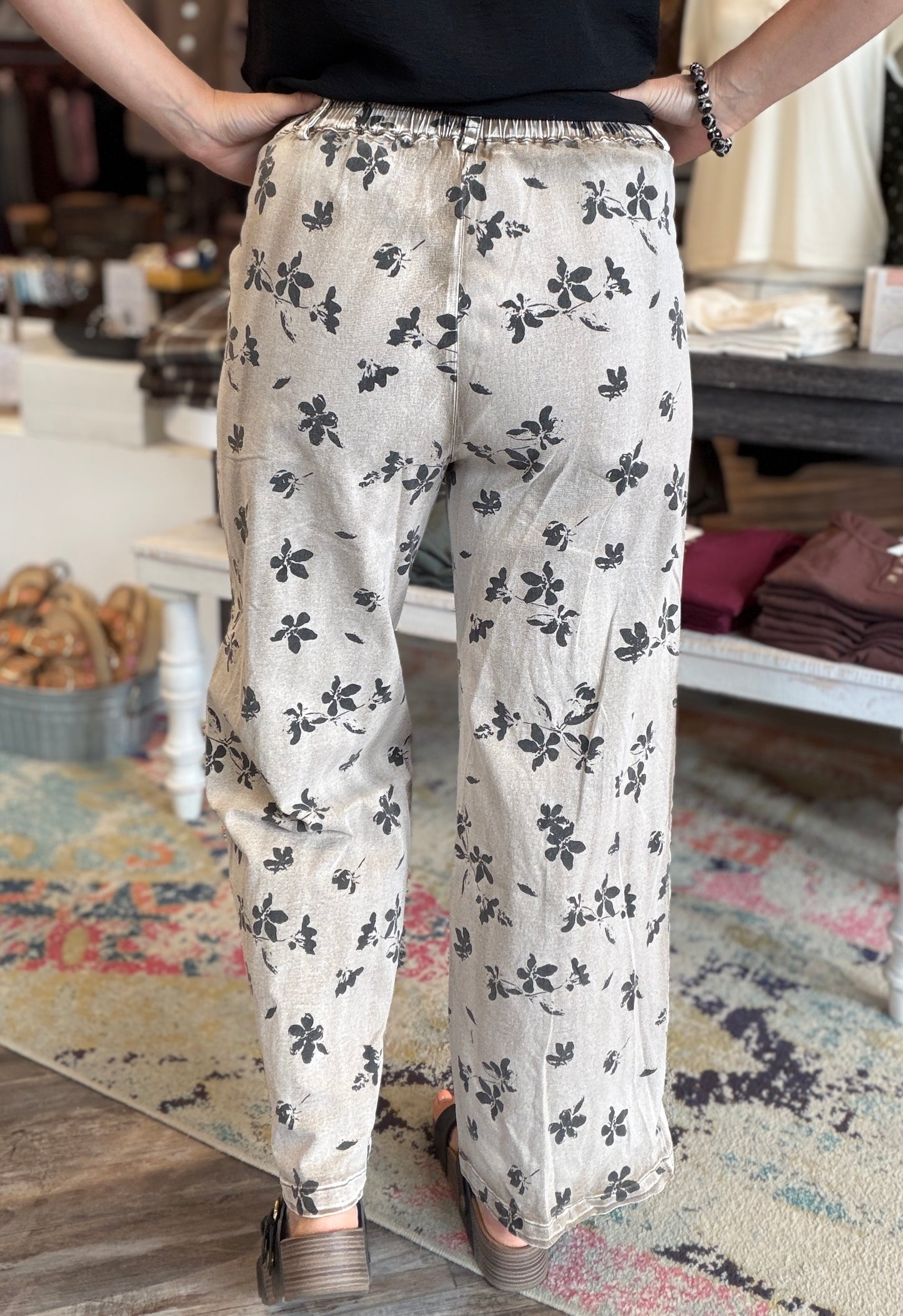 Mocha Floral Wide Leg Pants