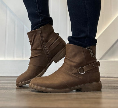 Brown Buckle Bootie