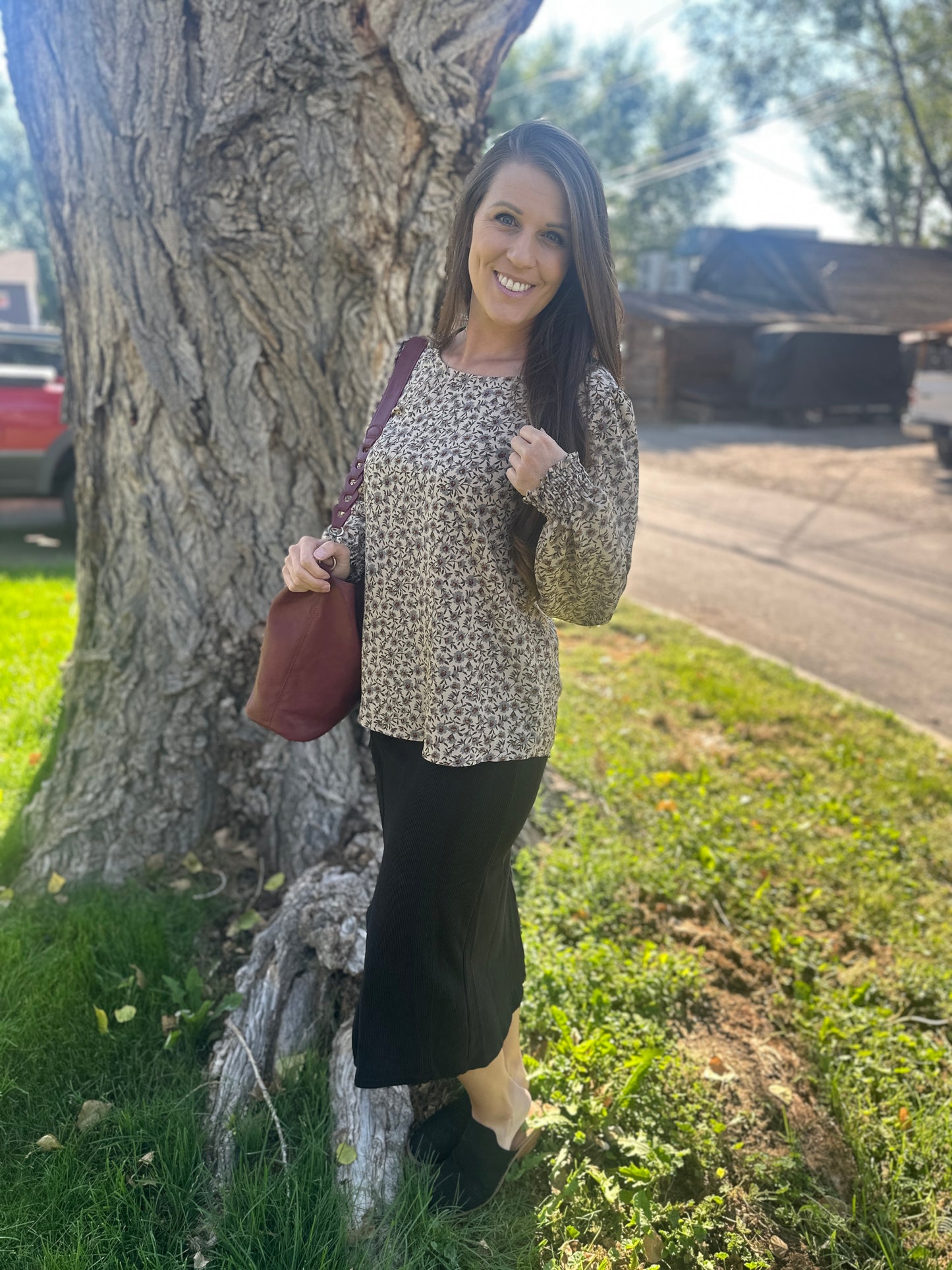 Taupe Floral Long Sleeve