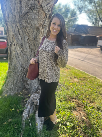 Taupe Floral Long Sleeve
