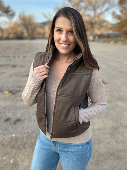Faux Leather Puffer Vest