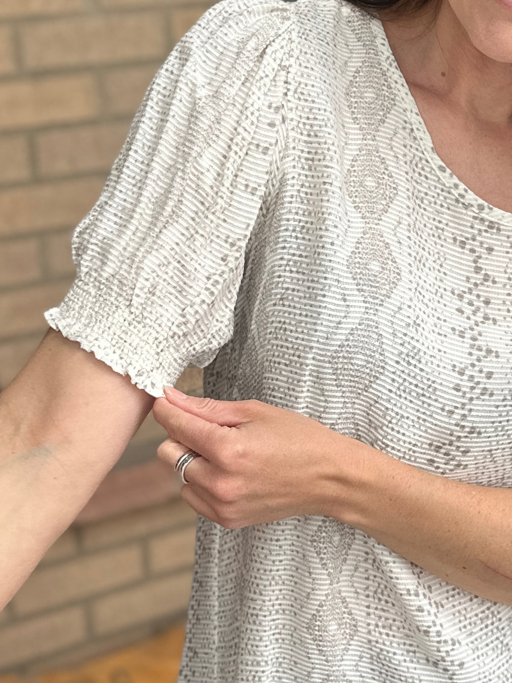Cream Jacquard Print Top