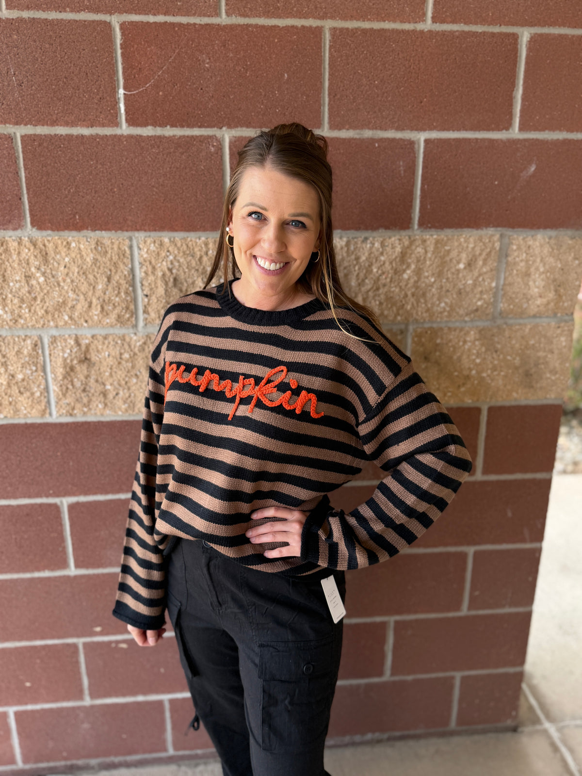Pumpkin Script Stripe Knit Sweater