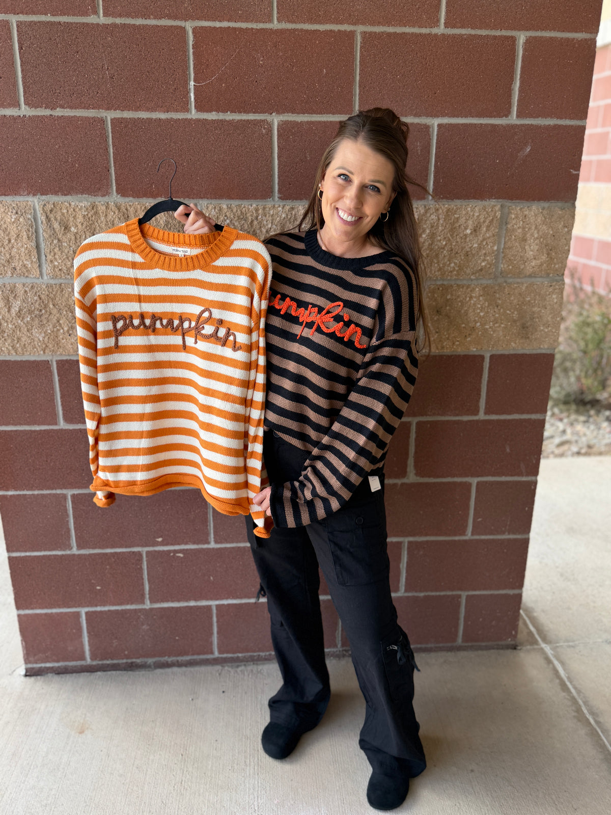Pumpkin Script Stripe Knit Sweater