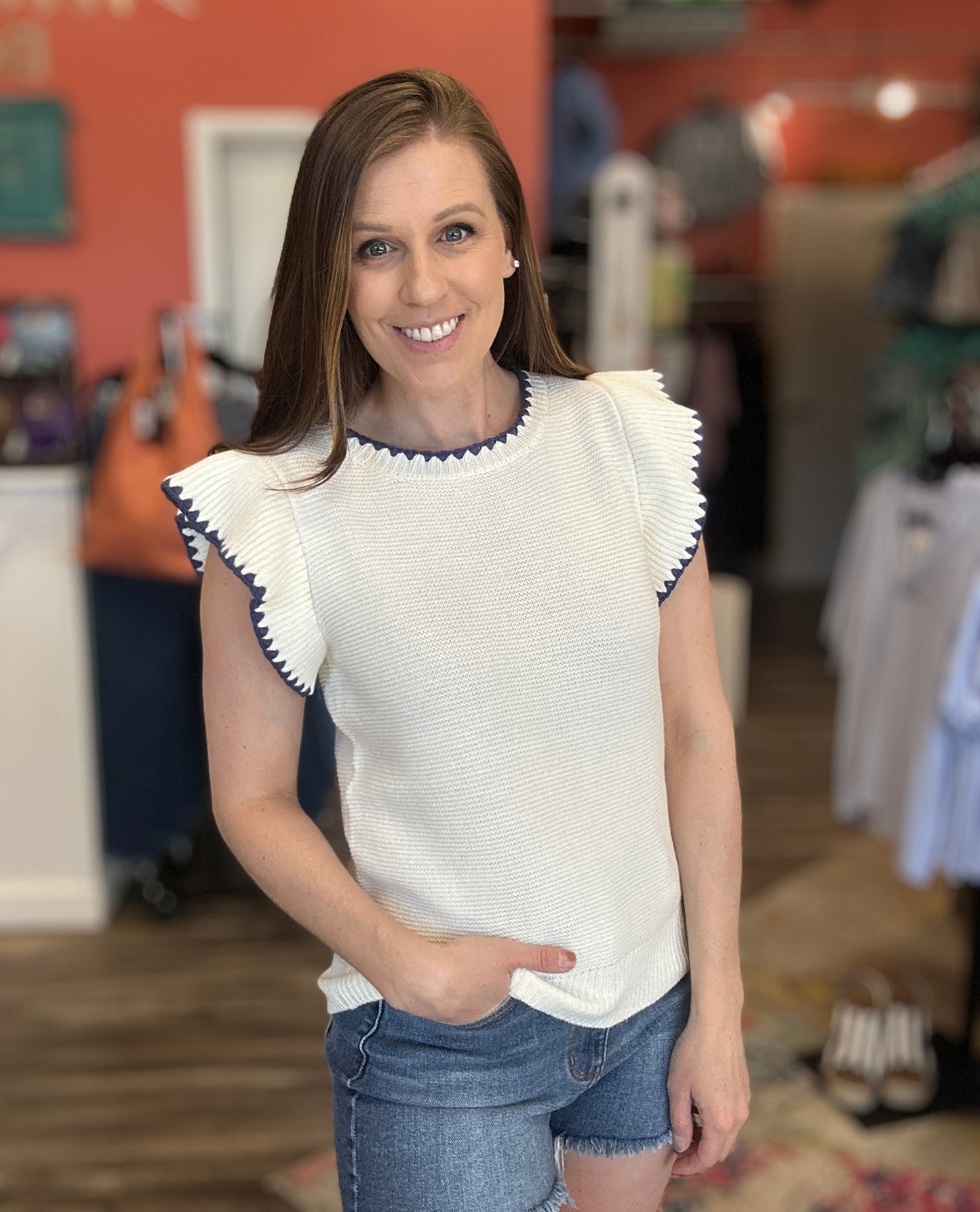 Mini Waffle Textured Ruffle Cap Sleeve