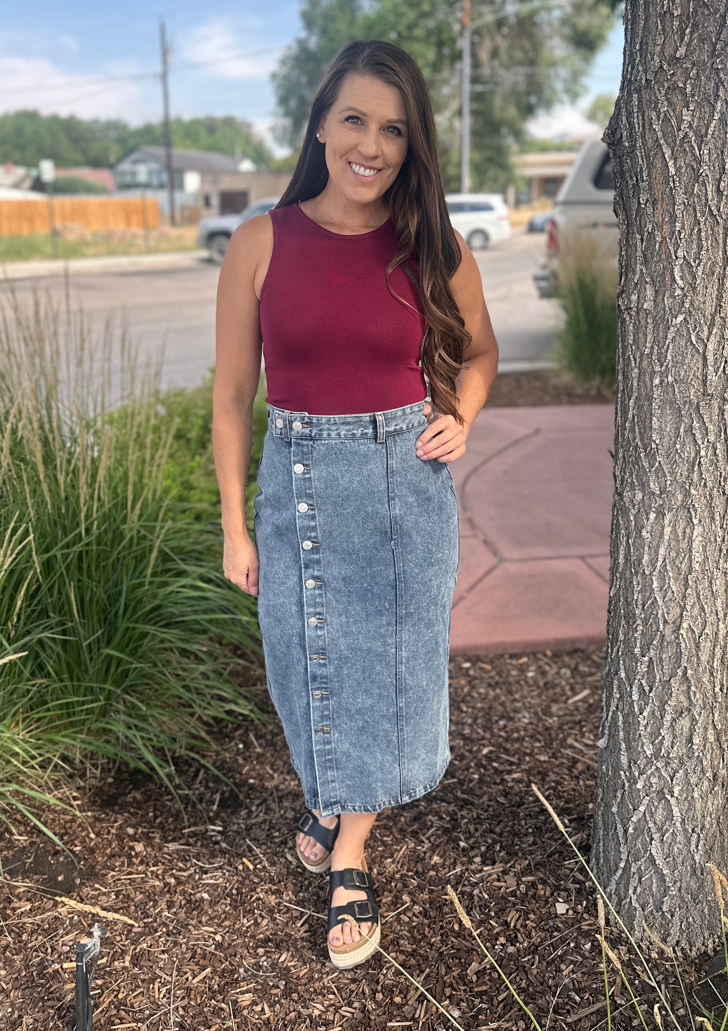 Denim Front Button Skirt