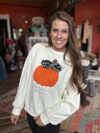 Pumpkin Season Gingham Bow Sweater