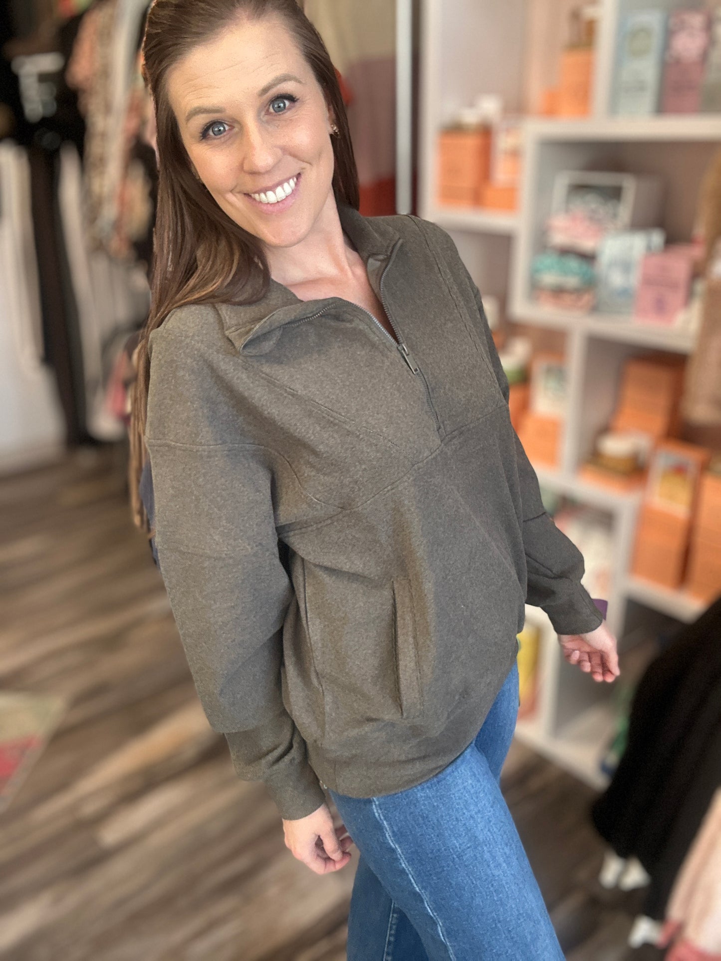 Ribbed Quarter Zip Sweatershirt