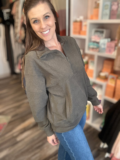 Ribbed Quarter Zip Sweatershirt