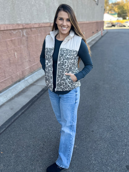 Leopard Corduroy Puffer Vest