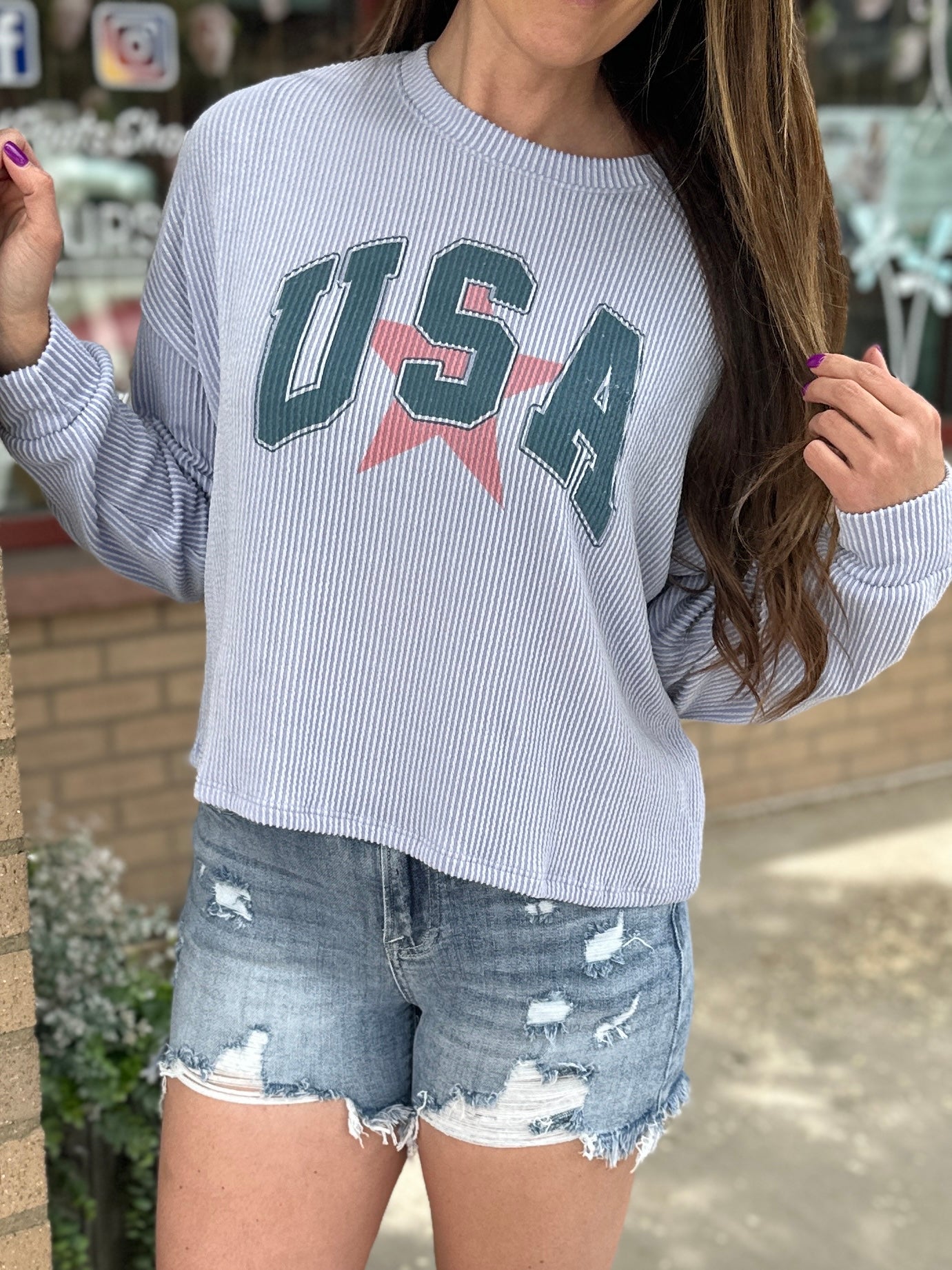 Ribbed USA Graphic Sweatshirt