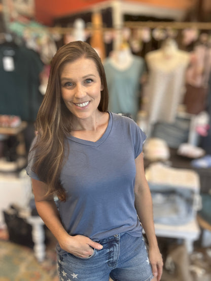 V Neck Cap Sleeve Knit Top