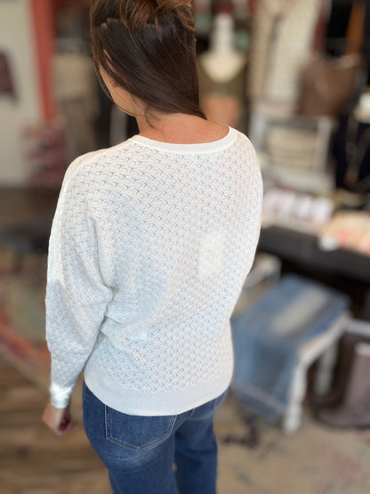 White Dolman Pointelle Sweater