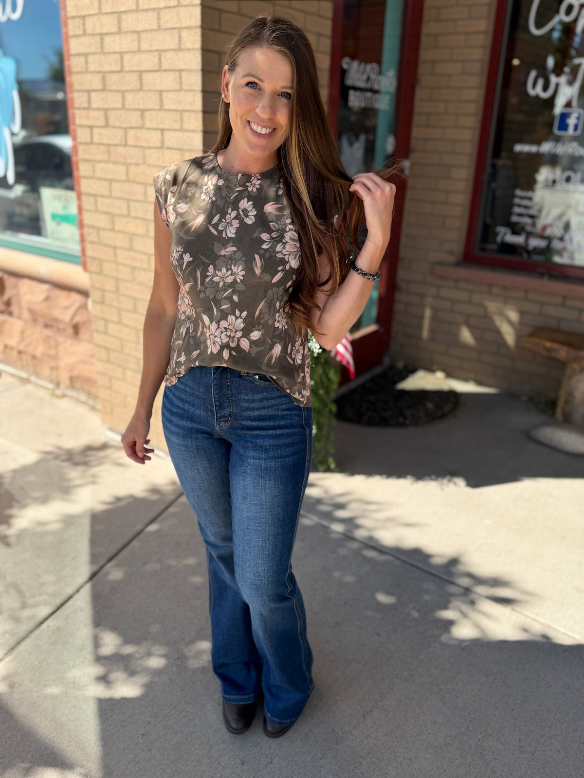 Olive Floral Blouse Top