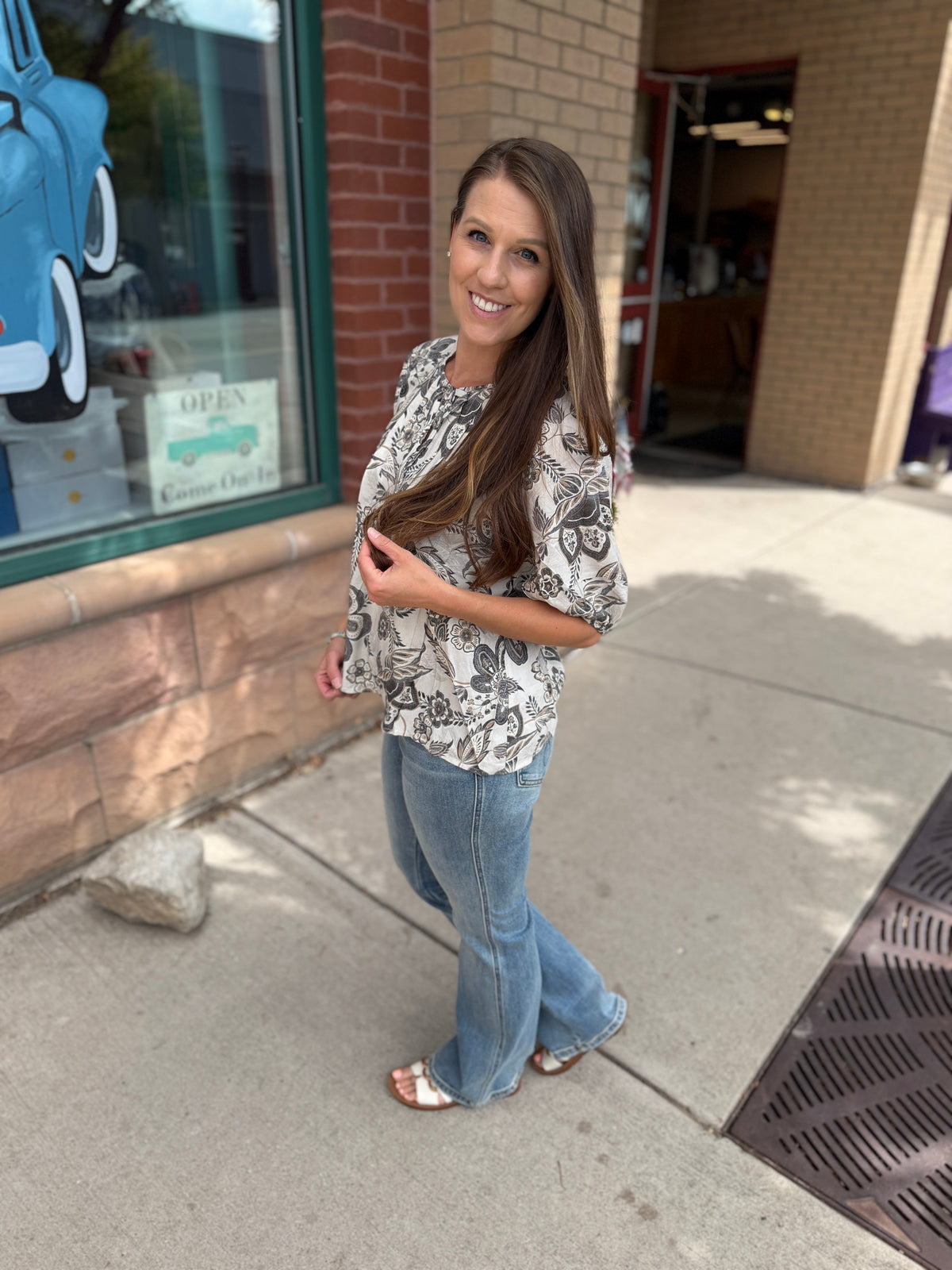 Pintuck Floral Blouse