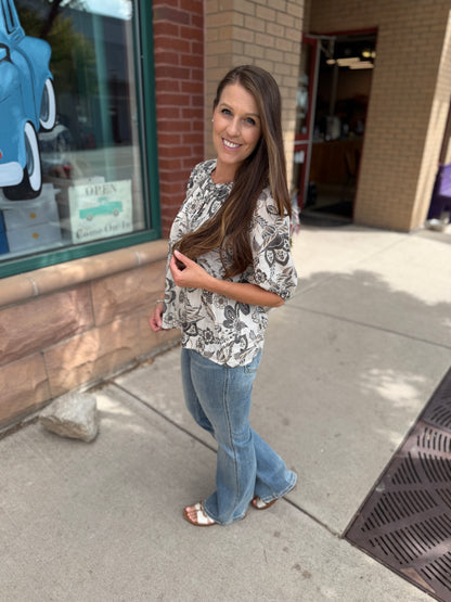 Pintuck Floral Blouse
