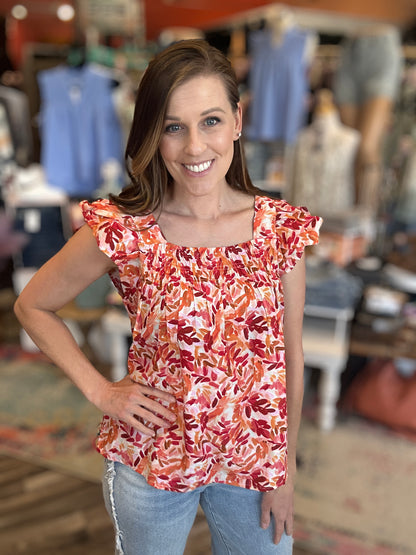 Coral Flutter Sleeve Blouse